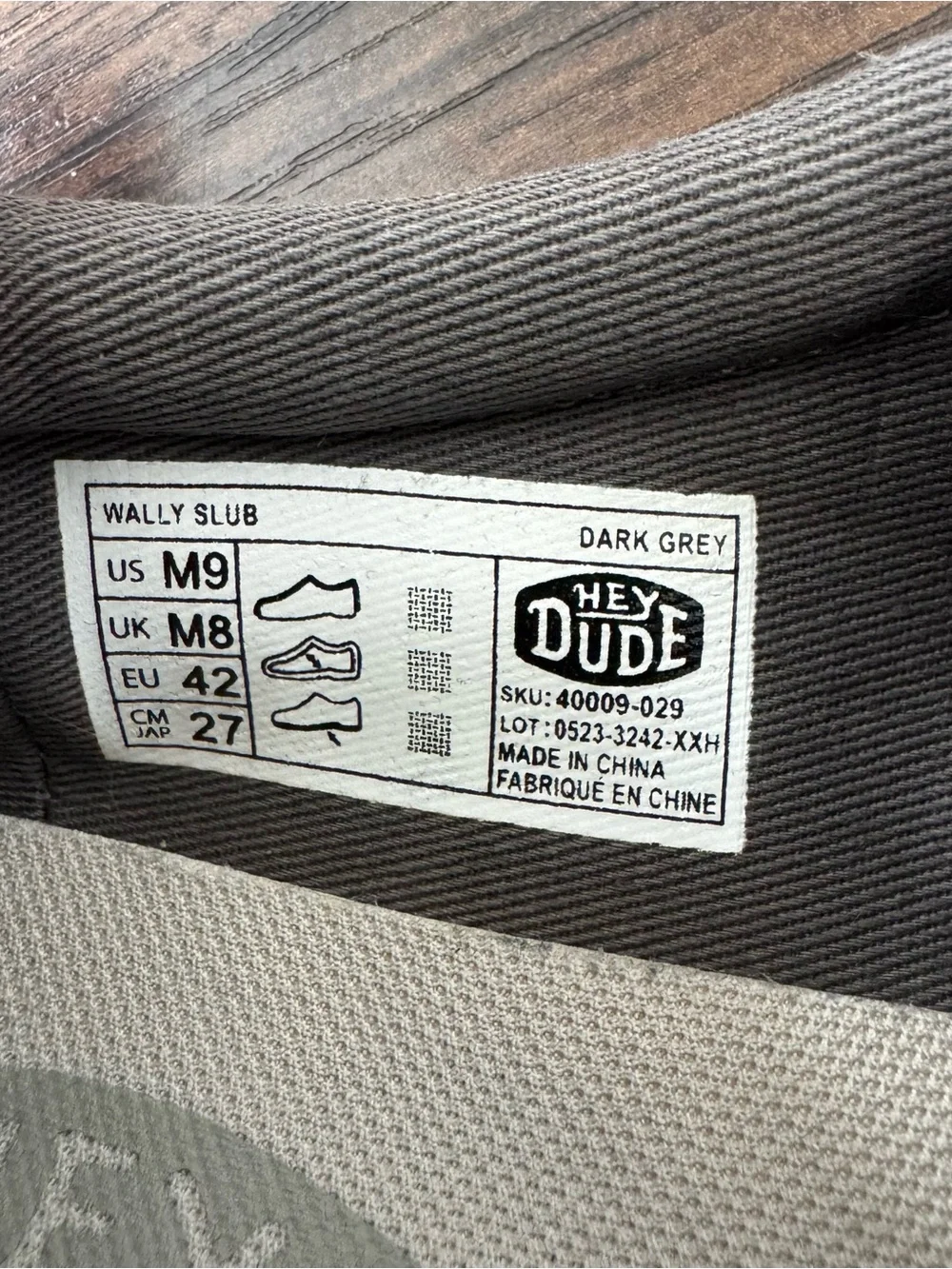 Hey Dude Wally Slub Slip-On Shoes Size 9 Grey
